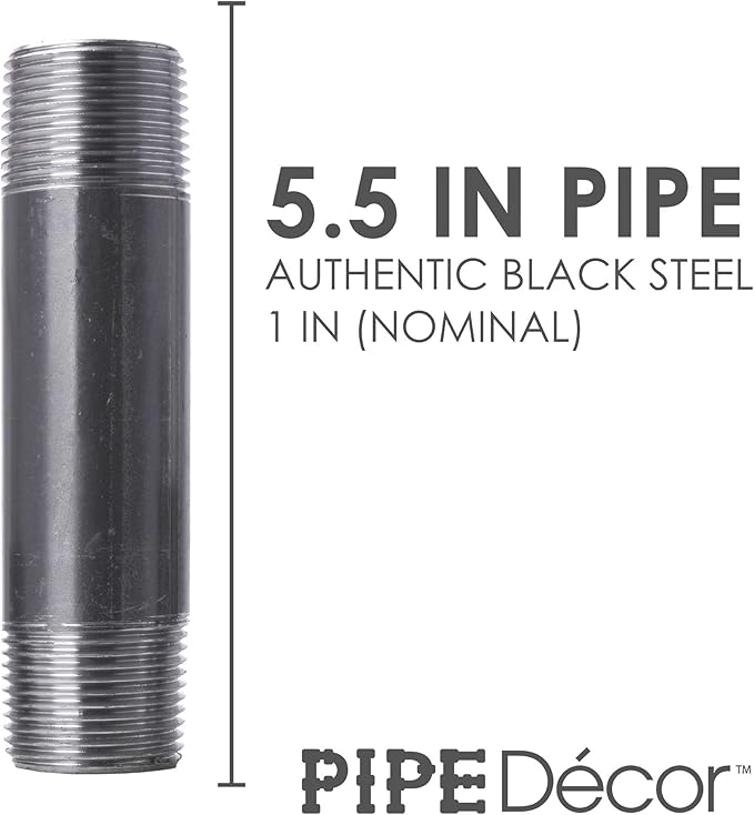 PIPE DECOR 1" x 5.5" Black Steel Plumbing Pipe, 6-Pack, Pre Cut Connector, Industrial Steel Grey Fits Standard One Inch Threaded Black Malleable Iron Fittings, Build Vintage DIY Furniture