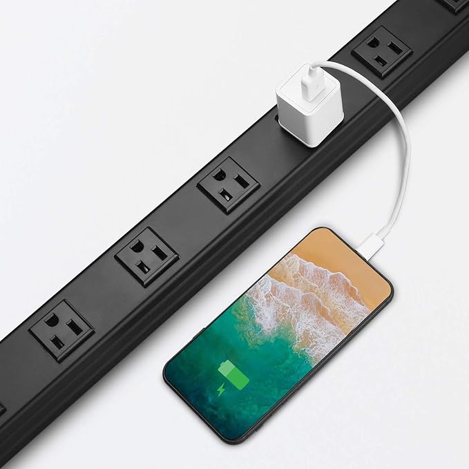 Long Heavy Duty Metal Power Strip - 16 Outlet Large Industrial Multi Wide Strip for Garage Workshop - 15 FT Cord, 15A, 125V, 1875W, Black