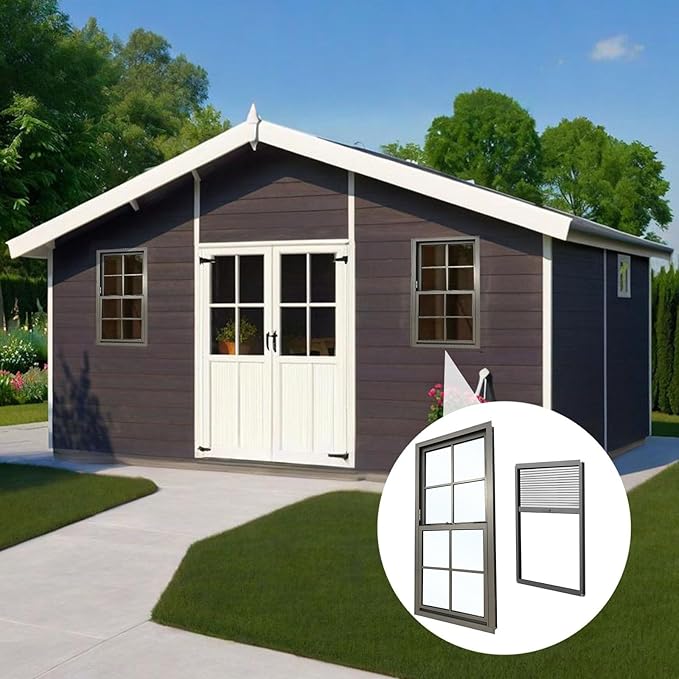 44x30 Shed Windows, Sliding Windows with Double Panel Tempered Glass and Screen, Household Storm Window with Sealing Strips, Small Ventilation Window for Basement Chicken Coops Bathroom Black