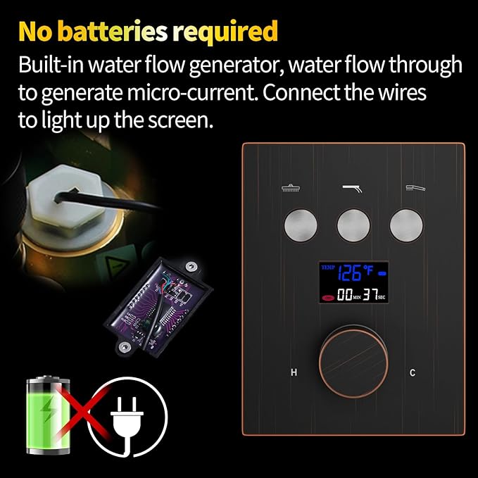 AYIVG Oil Rubbed Bronze Thermostatic MIxing Valve 3 Way Shower Diverter Valve Temperature Display Concealed Shower Flow Control Valve or Bathroom Shower System Can Run Together