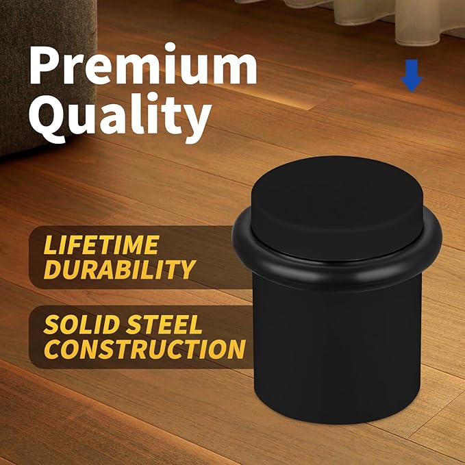 Floor Door Stopper Door Stop-Classy Solid Steel Modern Heavy Duty Door Stoppers -Floor Mount Anchor Screw-Wall Protector for Commercial Door(Black, 2.0 Inch)