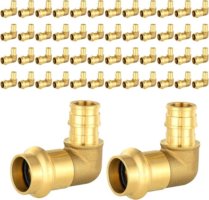 50-Pack HeSun Copper Press Fitting Elbow, 1/2" PRESS X 1/2" PEX-A F1960 Expansion Elbow, LF Brass