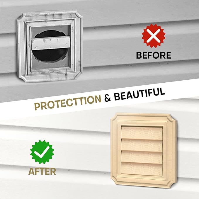 4-Pack Dryer Vent Cover Replacement with Enhanced Rippled Design - Premium Plastic Polymer Dryer Exhaust Vent Cover Replacements, Weather Resistant Exterior Dryer Vent Flap Replacement (Beige)