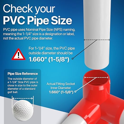 FORMUFIT 1-1/4” 4-Way Tee Furniture Grade PVC Fitting in Red, Made in USA, UV-Resistant, Impact-Proof, 1.660” Actual Socket Diameter (Pack of 4) - F1144WT-RD-4
