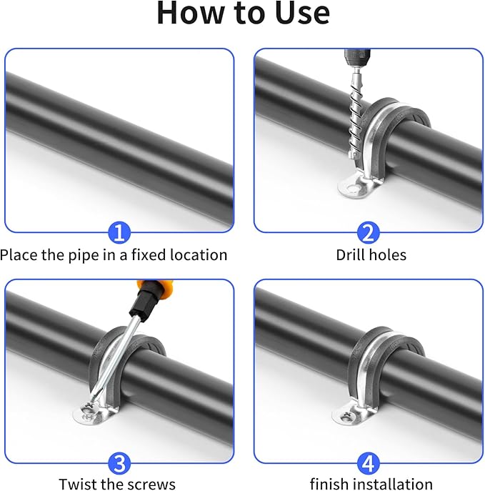 1-9/16 Inch Reinforced Rigid Pipe Strap, 2 Holes U Bracket Cable Clamp Hanger, Rubber Cushioned Insulated Clamp, Conduits Strap Clamps for Pipe Fixing on Various Surfaces, 10 PCS(40 mm)