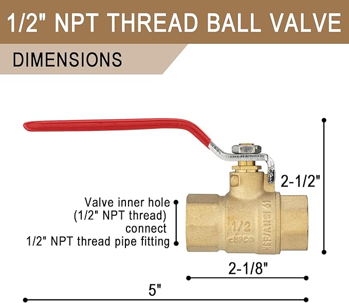 [10 Pieces] Lingmfg 1/2" NPT Thread Ball Valve Shut Off Valve LING-BV1-1/2FNPT-10
