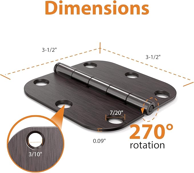 Door Hinges Oil Rubbed Bronze - 18 Pack Bronze Door Hinges 3.5 Inch Rounded Interior Door Hinge with 5/8" Radius - 3 1/2 Inch Door Hinge for Residential Standard Indoor Exterior Doors