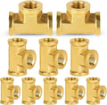 10-PCs HeSun Brass Pipe Fitting, 1/4" x 1/4" x 1/4" NPT Female Thread Tee
