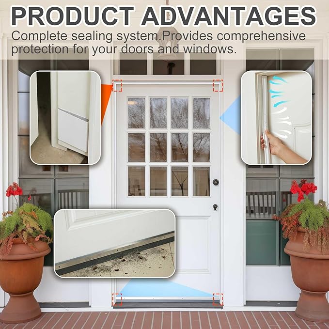 Door Weatherproofing Kit Includes 1 Pcs 36 Inch Double-Layer Metal Door Draft Stopper, 1 Pcs 39 ft Weather Stripping Seal, and 8 Corner Seal