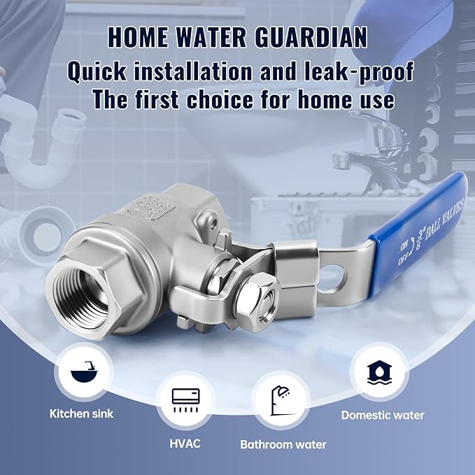 2 Pack 3/8'' Ball Valves NPT Female Stainless Steel 304 Full Port Ball Valve with Locking Handle, Heavy Duty Shut Off Valve for Home and Industrial(3/8 Inch)