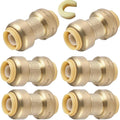 HeSun 6-Pack Pushfit Coupling, 3/4"x3/4" Push to Connect Plumbing Fittings with Disconnect Clip, Brass Push-fit Fittings for PEX, Copper, CPVC, PE-RT Pipes