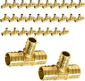 30-Pack PEX Fittings Niikappu 3/4"x3/4"x1/2" Pex Tee, Brass Crimp Pipe Fittings for PEX Pipes, ASTM F1807