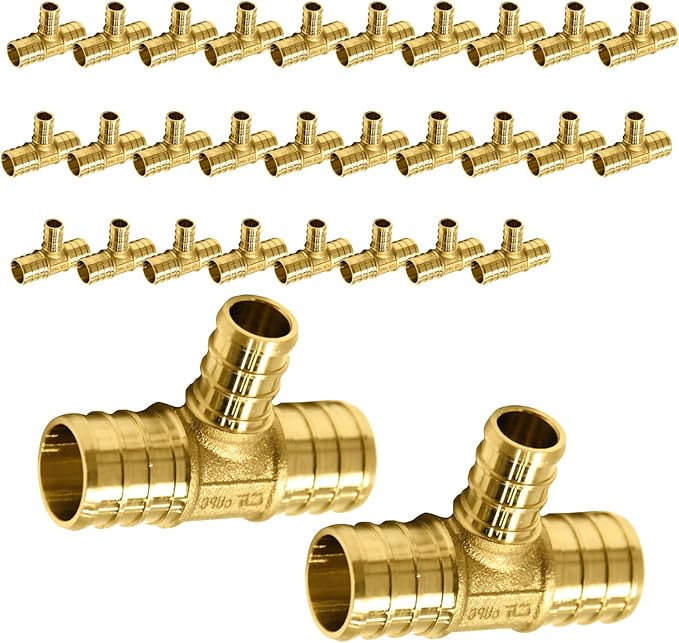 30-Pack PEX Fittings Niikappu 3/4"x3/4"x1/2" Pex Tee, Brass Crimp Pipe Fittings for PEX Pipes, ASTM F1807