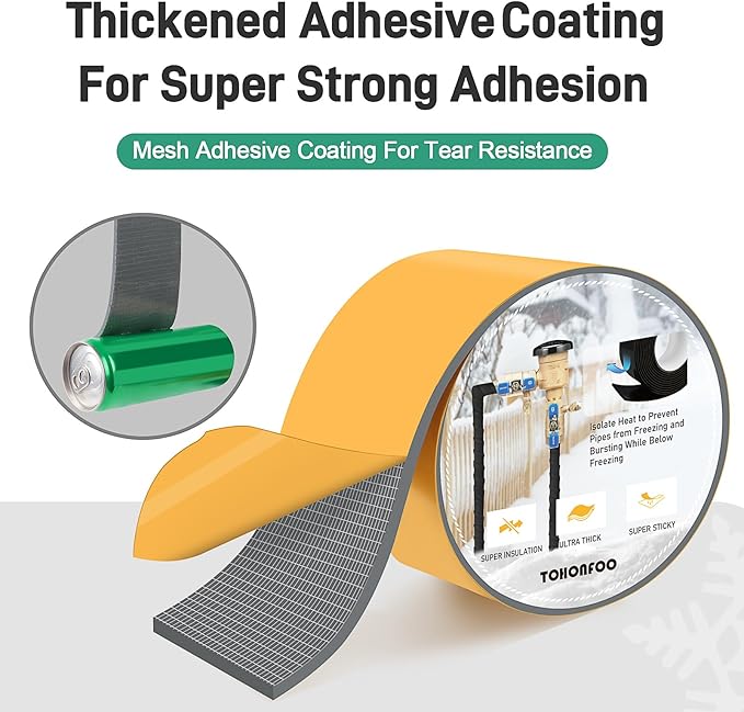 Pipe Insulation Tape, Foam Insulation Tape for Outdoor Pipes Winter Freeze Protection, Foam Pipe Insulation Wrap, Heat Tape for Water Pipes, Copper Pipes, PVC, AC Line, 4in x 15ft, Grey