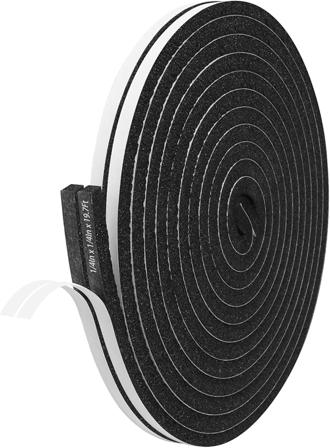 Storystore Foam Insulation Tape Self Adhesive, 1/4In x 1/4In x 19.7Ft Weather Stripping for Doors and WindowsSound Proof Soundproofing Door SealWeatherstrip, Air Conditioning Seal Strip