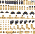 CheeMuii 80 PCS Brass DOT Air Line Fittings Kit DOT Push Lock and Compression Air Fitting Pure Brass Quick Connect Union 1/8" 1/4" 3/8" 1/2" Air Hose Fittings Assortment