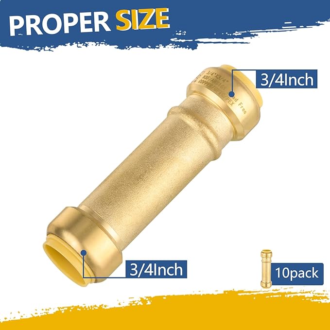 Slip Coupling,3/4 Inch Push-fit Slip/Repair Coupling with Disconnect Clip, 3/4" Push Fittings for Copper, PE-RT, CPVC Pipe(Pack of 10)