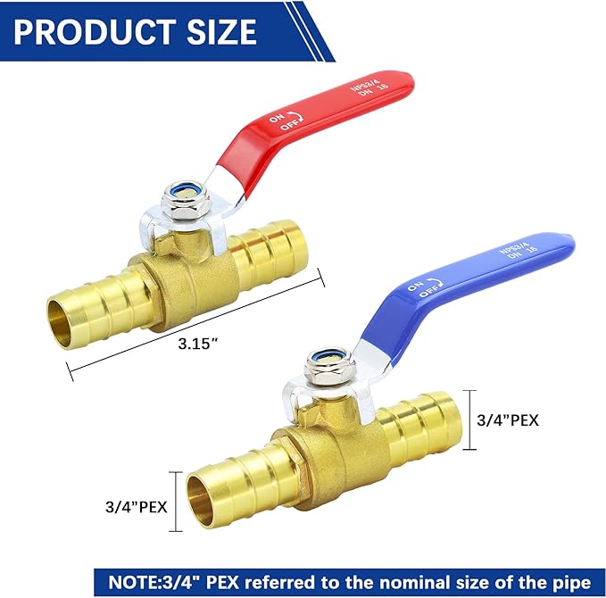 3/4 Inch PEX Ball Valves,12 Pcs PEX Brass Full Port Shut Off Ball Valve, Brass Full Port Quarter Turn Crimp Pex Valves for Hot and Cold Water