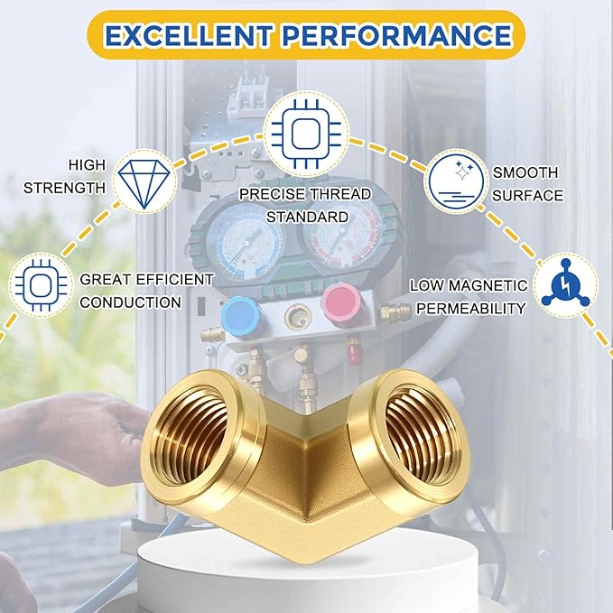 2 Pack Brass Pipe Fittings, 90 Degree 1/8" NPT FeMale to 1/8" NPT FeMale Barstock Street Elbow, Forged Pipe Fitting Connector for Air, Oil, LP