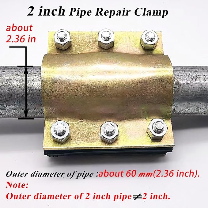 Water Pipe Repair Clamp,OD of The Applied Pipe is about 2.37 inch,Leak Sealer for Pipes and Plumbing,Length 4.72 inch,Suitable for PE/PPR/Steel/Iron Pipe,Bronze