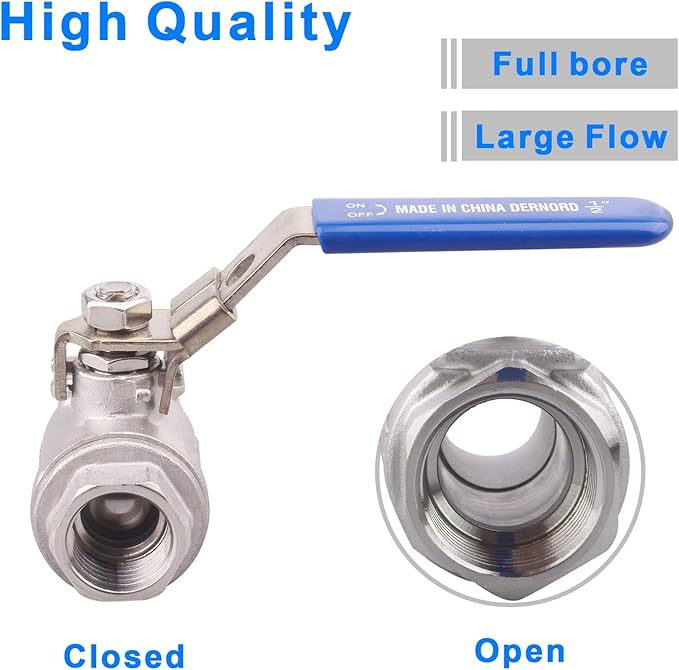 DERNORD Stainless Steel 304 Ball Valve, Full Port Heavy Duty for WOG with Locking Device (1/2" NPT)