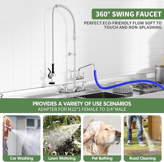Commercial Sink Faucet,TOLSUNY Commercial Kitchen Faucet Wall Mount with Pre Rinse Sprayer,Wall Mounted Kitchen Sink Faucet for Industrial and Restaurant Sinks. (Classic, 43)