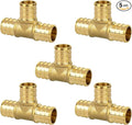 1/2" PEX Tee, PEX Fittings, Heavy-Duty Brass Crimp Fittings for PEX Pipes with Leak-Resistant Construction, NSF & UPC Certified, 5 Pack
