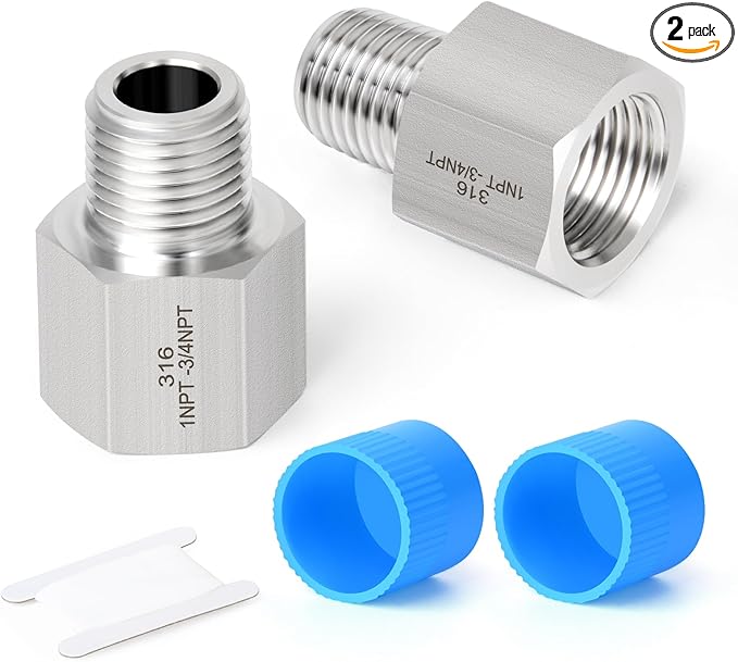 TAISHER 2PCS Forging of 316L Stainless Steel Pipe Fitting, Reducer Adapter, 3/4" NPT Male x 1" NPT Female, Reducing Pipe Adapter Fitting