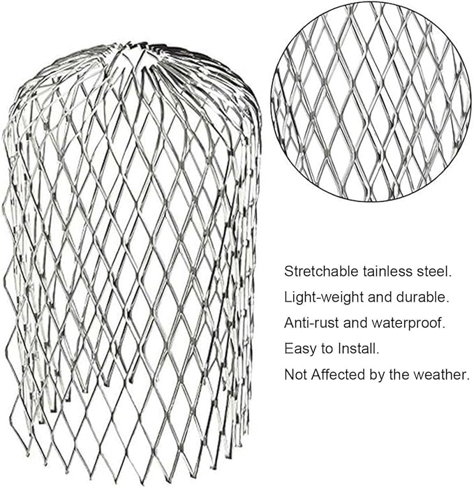 Orgrimmar 6PCS Gutter Guard Strainer Aluminum Downspout Mesh Filter Preventing Blockage Leaves Debris from Clogging Pipes(3 inch)