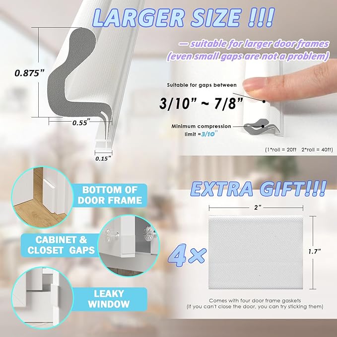 20FT Kerf Weather Stripping Door Seal Sound Proof Weather Strips Seal Strip for Front Door Frame Soundproofing Exterior Door Insulation Gasket (with 4 Door Corner Seals)
