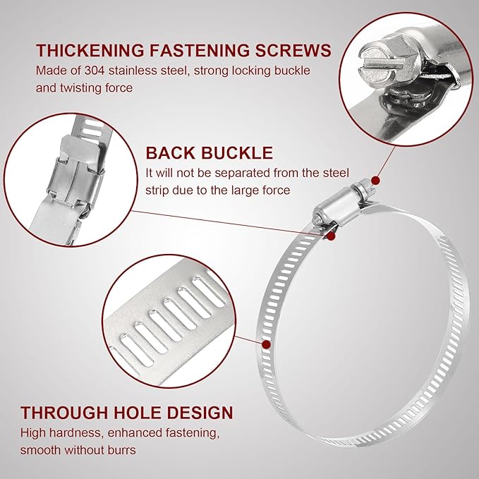 MECCANIXITY 3 Inch Stainless Steel Hose Clamp, Worm Gear Clamp Adjustable 2 5/6"-3 3/4"(72-95mm) Fuel Line Hose Clamps Duct Clamp for Pipe Plumbing Automotive Mechanical (Pack of 10)
