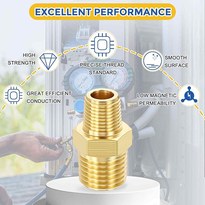 2 Packs Brass Pipe Fittings, 1/4" Male NPT to 1/8" Male NPT Brass Hex Nipple, Male Pipe Adapter Reducer for Air, Oil, LP