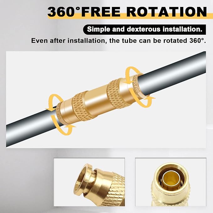 Siptenk 1/4 Air Line Quick Connect Fittings 5PCS, DOT Brass Straight Union 1/4" OD Tube Air Brake Line Push to Connect Fittings for Truck Trailers Industry Air System