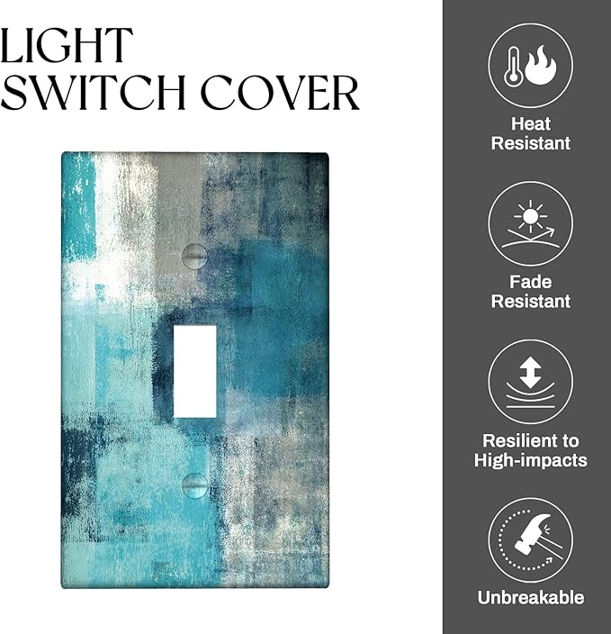 Turquoise Grey Wall Plate 1 Gang Toggle Switch Decortive Teal Light Switch Cover Abstract Art Wall Plate Cover Wallplates for Bedroom Kitchen Home Decor