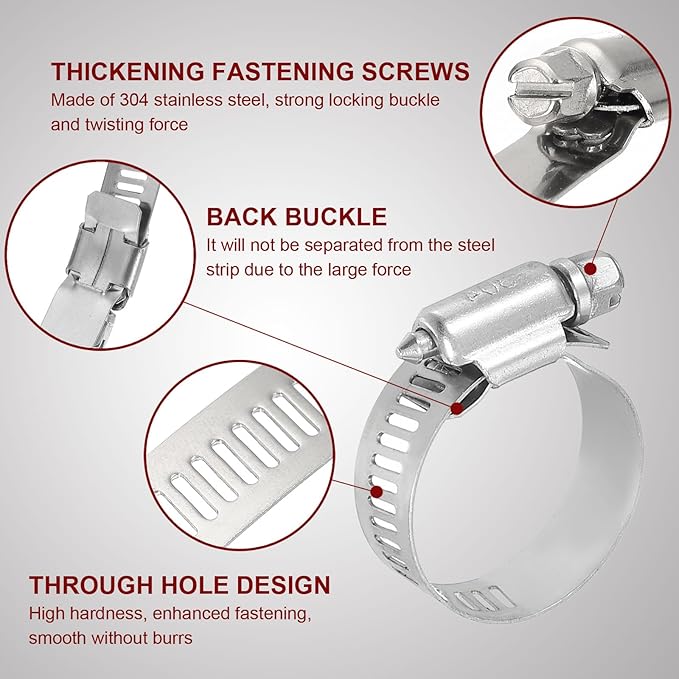 MECCANIXITY Stainless Steel Hose Clamp, Worm Gear Clamp Adjustable 2/5"- 5/8"(10-16mm) Fuel Line Hose Clamps Duct Clamp for Pipe Plumbing Automotive Mechanical (Pack of 10)