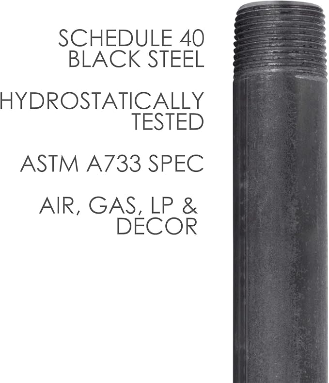 PIPE DECOR 1" x 5.5" Black Steel Plumbing Pipe, 6-Pack, Pre Cut Connector, Industrial Steel Grey Fits Standard One Inch Threaded Black Malleable Iron Fittings, Build Vintage DIY Furniture