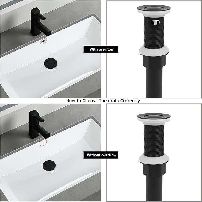 Bathroom Sink Drain,5 Pack Drain Stopper with Overflow,Small Cap Pop Up Drain Assembly with Detachable Strainer Basket,Built-in Anti-Clogging, Stainless Steel Nut Matte Black