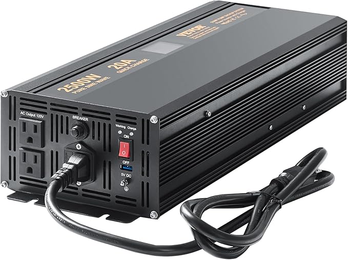 VEVOR 2500W Sump Pump Battery Backup with LCD, Automatically Shifts to Inverter Power Ensuring Uninterrupted Operation, Essential for Emergencies & Power Failures