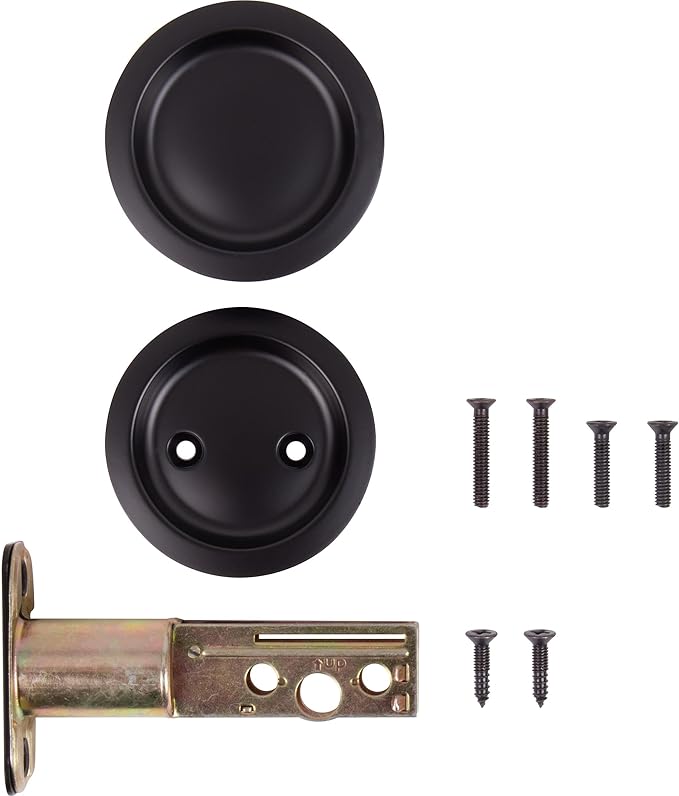 Stone Harbor Hardware Round Pocket Door Lock, Passage Function, 2-3/4" Backset, Matte Black