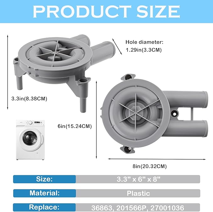 201566P Washer Drain Pump - 36863 Compatible For Maytag Washing Direct Drive Water Pump Replaces 27001036 27001233 200937 34550