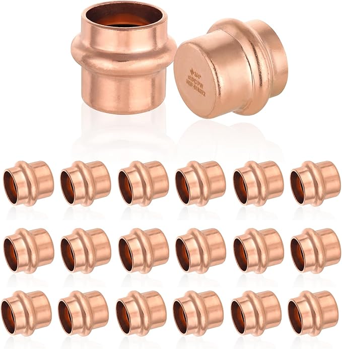 20-Pack HeSun Copper Press End Cap(Plug), 3/4" Pressure Fittings, Press Fit for Copper Tube Connection(PRESS011-20)