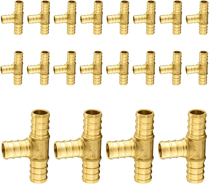 20-Pack PEX Fittings Niikappu 3/4"x3/4"x3/4" Pex Tee, Brass Crimp Pipe Fittings for PEX Pipes, ASTM F1807
