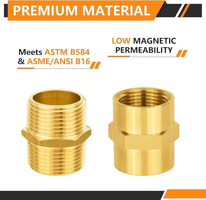 10-PCs HeSun Brass Pipe Fittings Combo, 5-PCs 1" NPT Male + 5-PCs 1" NPT Female Hex Nipple Adapter
