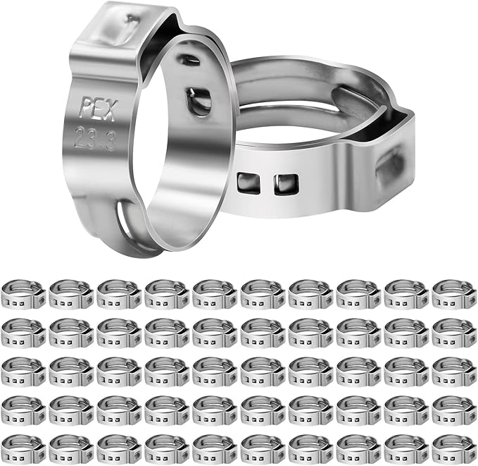 50 Pack 3/4 Inch PEX Cinch Clamps, Stainless Steel Single Ear Hose Clamps, for PEX Pipe