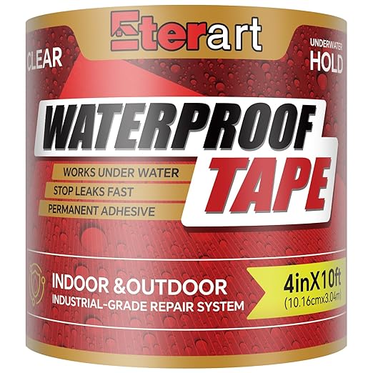 Waterproof Tape 4 Inch x 10 FT, Seal Tape Clean - Heavy Duty Leak Repair for Roof, Pipe, Boat, Hose & Outdoor Emergency Fix - Permanent Weather Resistant Seal