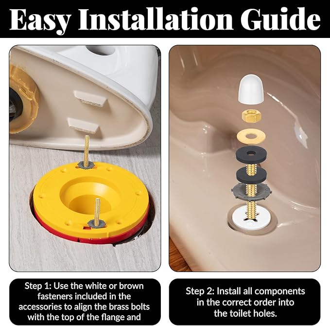 Toilet Bolts for Floor, 2 Pack Heavy Duty Toilets Floor Bolts and Caps Closet Metal Flange Bolt Kit With Washers, Nuts, Caps, Secure Toilet Bowl to Floors, Replacement Hardware for Top Mount Hinges