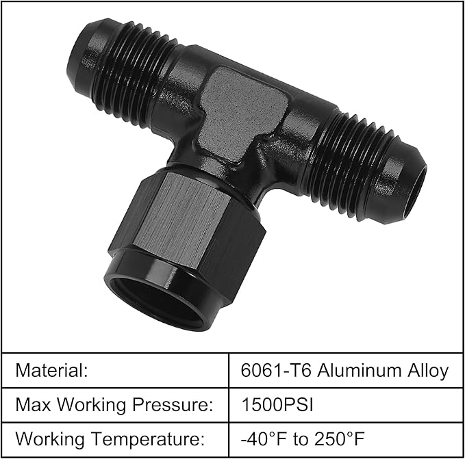 EVIL ENERGY 6AN Male Tee Fitting Adaptor with AN6 Female Swivel on Side Black