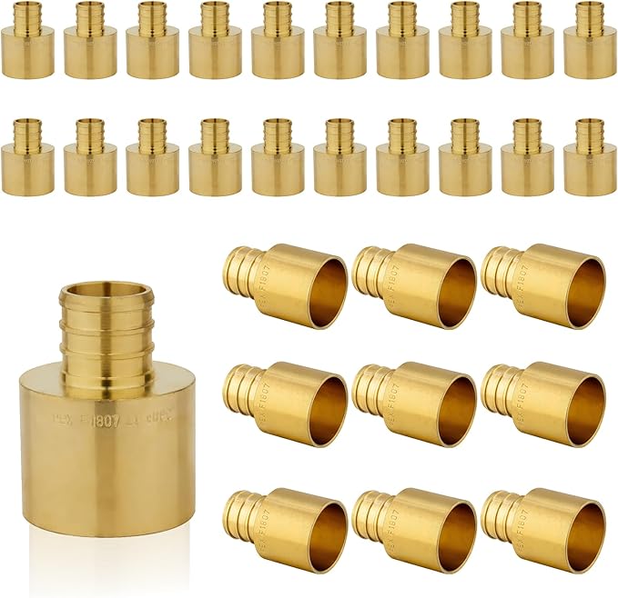 (30-Pack) PEX Fittings, Pex 3/4"x1" Female Sweat Copper Adapter, Brass Crimp Fittings, for PEX Tubing Pipe Plumbing, ASTM F1807(PEX1807135-30Pack)
