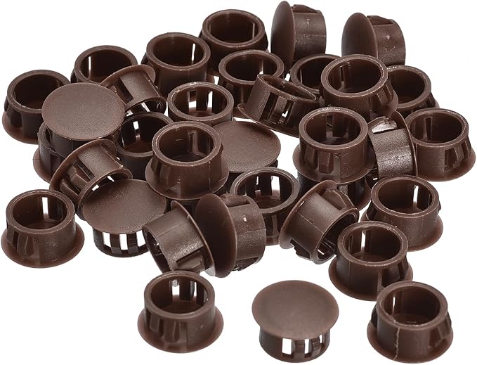 uxcell 16mm(5/8") Plastic Hole Plugs, 36Pcs Flush Type Panel Round Snap in Fastener Knockout Locking Plugs for Furniture Insert End Caps Panels, Brown