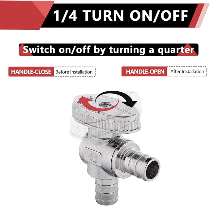 (Pack of 2) EFIELD 1/4 Turn Angle Stop Valve Barb Crimp 1/2" Pex X 1/2" Pex Chrome Plated Brass,(VALVE102)